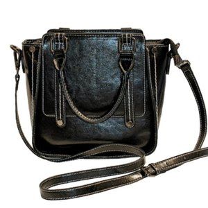 Womens Black Two Handle Crossbody Strap Multi-Compartment Unbranded Bag
